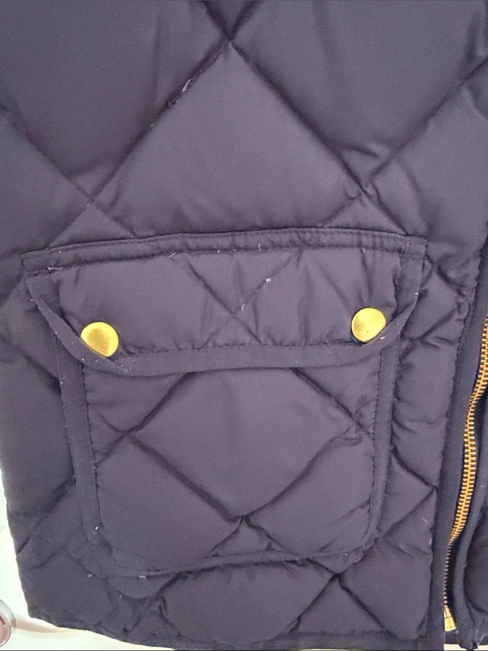 J. Crew Navy Quilted Vest with Yellow Zipper Accents